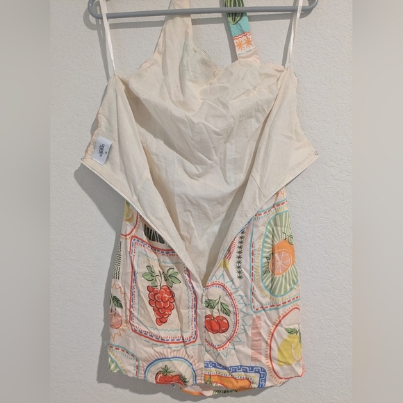 Seven Wonders Colorful Fruit Print Asymmetric Halter Fitted Agata Mini Dress - Picture 10 of 13